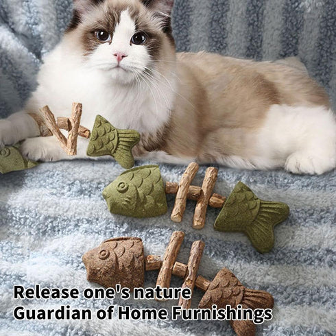 Generic 2026 New Creative Fish Bone Cat Toy,Purrident - Fix Your Cats Dental Health,Cat Chew Toys,Wooden Catnip Teeth