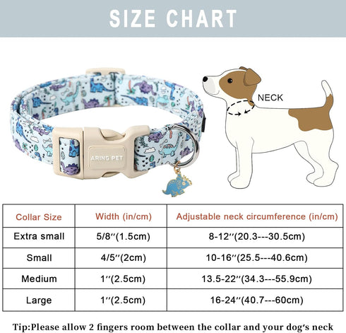 ARING PET Dinosaur Dog Collar, Adjustable Cute Dog Collar for Small Medium Large Dogs, Dinosaur Print.