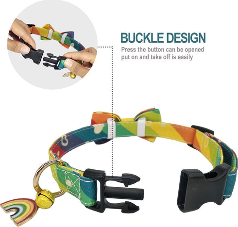 KUDES Adjustable Dog Collars with Bow Tie and Bells Charm for Small/Medium/Large Dogs and Cats (Rainbow, L(14"-22"))