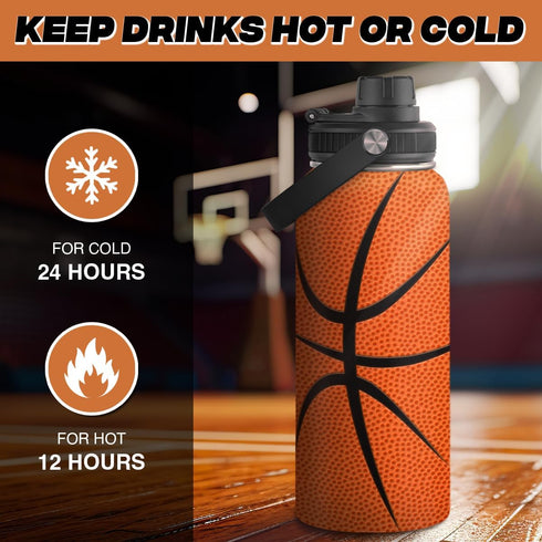 SANDJEST Basketball Water Bottle, 32oz Stainless Steel Insulated for Sports Lovers, Birthday Christmas Gift