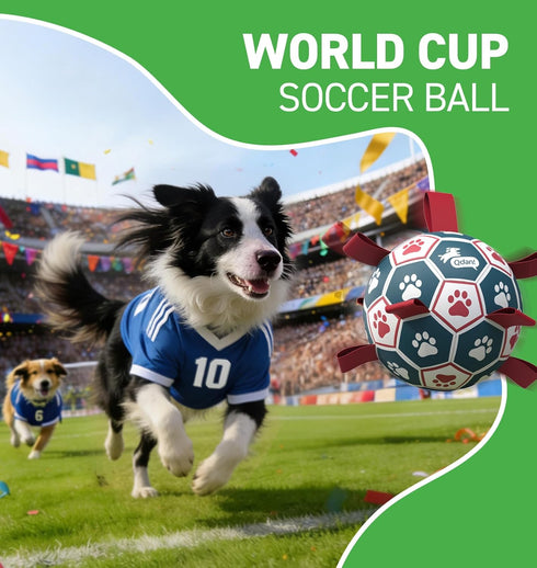 (6 Inch) QDAN Dog Balls, World Cup Soccer Ball with Straps, Durable Herding Balls for Small Medium Pet, Puppy Birthday
