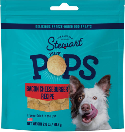 Stewart Freeze Dried Dog Treats, PuffPops Bacon & Cheeseburger Recipe, Gluten Free, 2.8 oz Resealable Pouch, Made in USA