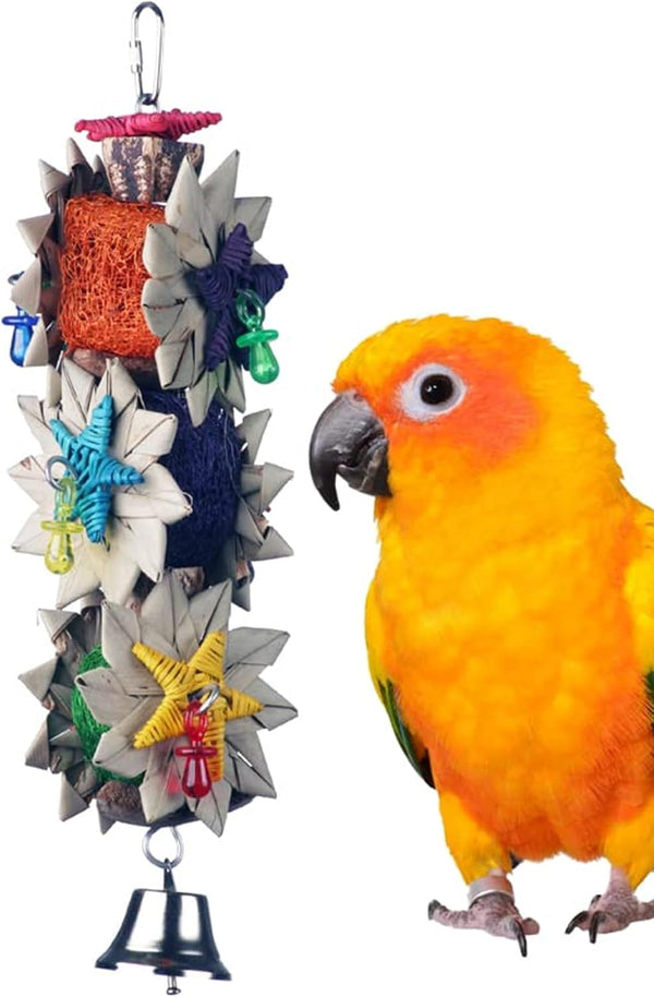 Super Bird Creations SB1098 Palm Star Bird Toy for Medium Birds, Colorful Leaves and Mahogany Pods