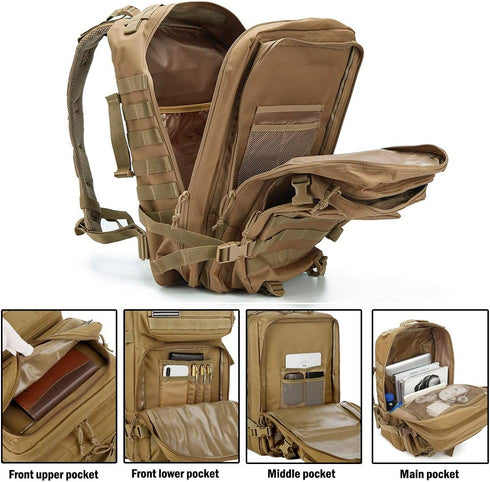 QT&QY 45L Military Tactical Backpack, Molle Army Assault Pack, Hiking Rucksack