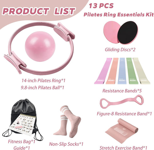 Gtzzot Set Set Pilates Ring Essentials Kit for Women, Soft Macaron Creams - Yoga Exercise Equipment for Home Workouts