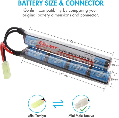 Tenergy 9.6V 1600mAh Pack RC Battery Charger and NiMH Rechargeable Butterfly Battery with Mini Tamiya Connector