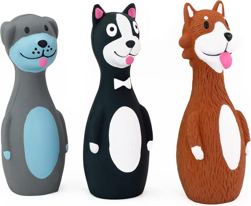 CHIWAVA 3 Pack 5.7 Inch Squeaky Latex Dog Toys, Standing Stick Interactive Play for Small Dogs