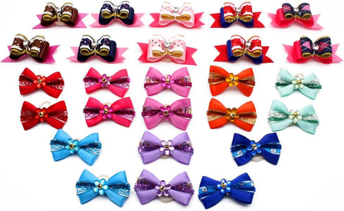 YOY 24PCS / 12 Pairs Adorable Grosgrain Ribbon Pet Dog Hair Bows with Rubber Bands - Puppy Grooming Accessories Set