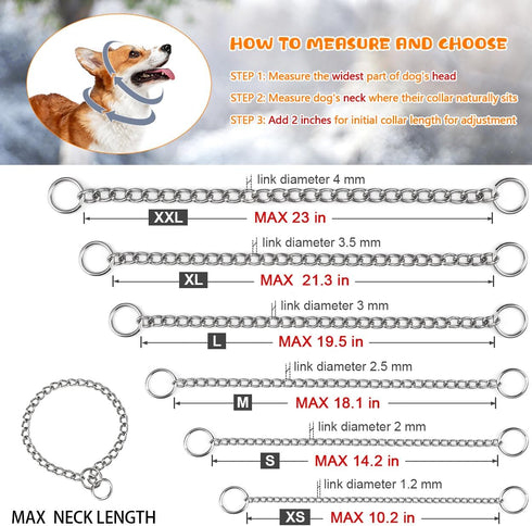 TagME Chain Choke Collar for Dogs, Adjustable Weather Proof Necklace for Medium Dogs