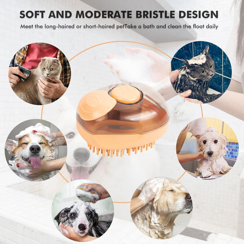 Pet Cat & Dog Bath Brush, Dog Shampoo Scrubber for Bathing - Removes Loose Undercoat for All Hair Types