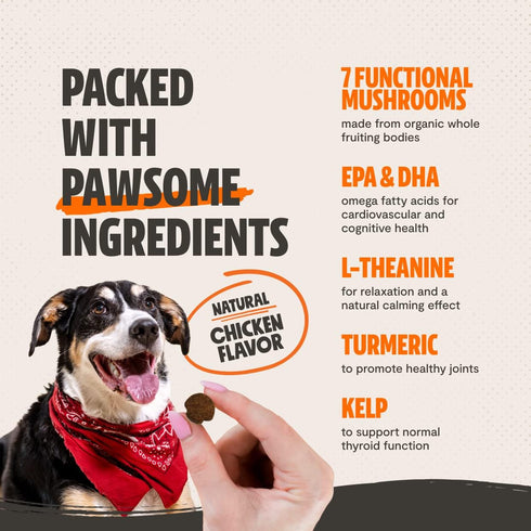 FreshCap Shroomies, Organic Mushroom Complex for Dogs, 180 Soft Chews, Turkey Tail & Lions Mane