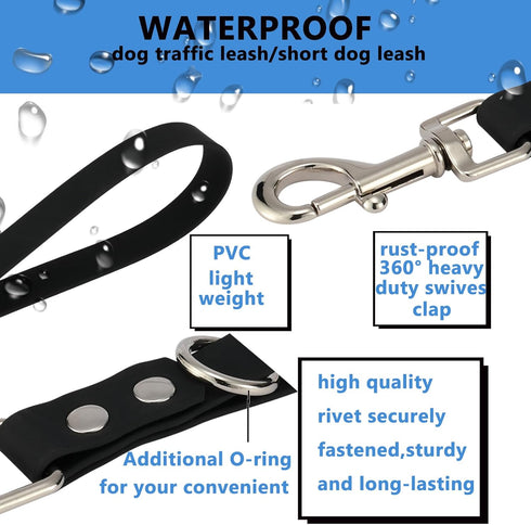 Heavy Duty Traffic Short Dog Leash - 9 Inch, 0.6 Inch Wide Waterproof PVC Dog Training Leash (Black, 9'')
