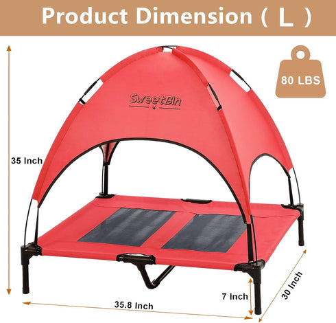 S/M/L Outdoor Elevated Dog Cot with Canopy for Camping, Portable Cooling Raised Bed for Small Medium Dogs