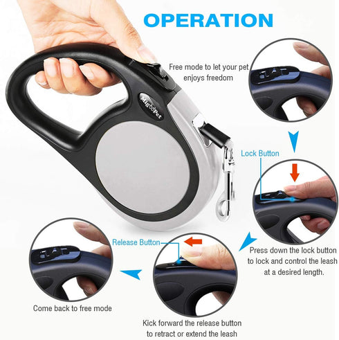 Heavy Duty Retractable Dog Leash 16ft, Strong Durable Walking Leash for Medium-Large Dogs up to 45/115 lbs, Grey