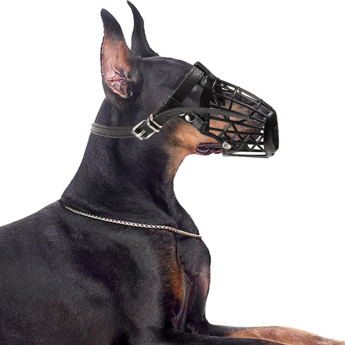 7Pcs Plastic Dog Muzzle Set with Adjustable PU Leather Strap, Fashion Mouth Cover for Pet Dog Safety, Black