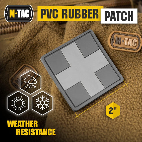 M-Tac Medical Cross PVC Patch - Morale Badge for Med Tactical Military Gear with Hook Fastener (Gray)