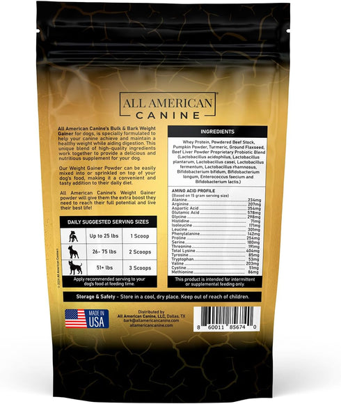 Bulk & Bark Weight Gainer + Digestive Aid Formula, Natural Health Supplement Food Topper, 60 Servings