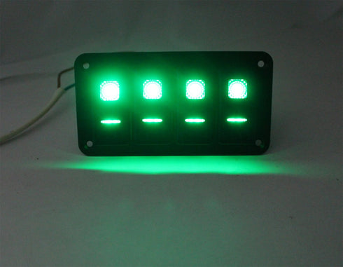 FXC Rocker Switch Aluminum Panel - 4 Gang Toggle Switches Dash 5 Pin ON/Off 2 LED Backlit for Boat Car Marine Green
