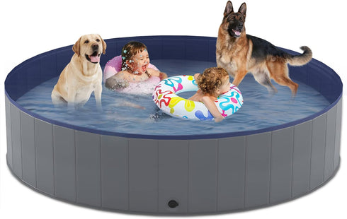 Niubya Foldable Dog Swimming Pool - Collapsible Hard Plastic Bath Tub for Pets, 72 x 12 Inches
