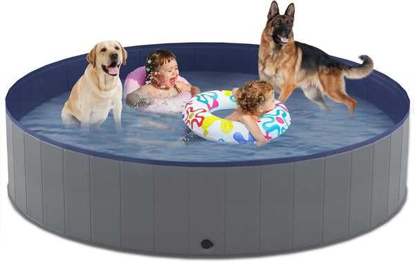 Niubya Foldable Dog Swimming Pool - Collapsible Hard Plastic Bath Tub for Pets, 72 x 12 Inches