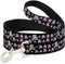 Dog Leash with Skulls and Stars, Black White Pink, 4 Feet Long, 1.5 Inch Wide