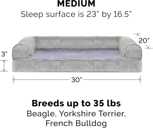 Furhaven Cooling Gel Dog Bed for Medium/Small Dogs, Removable Bolsters, Washable Cover, Faux Fur & Velvet, Smoke Gray