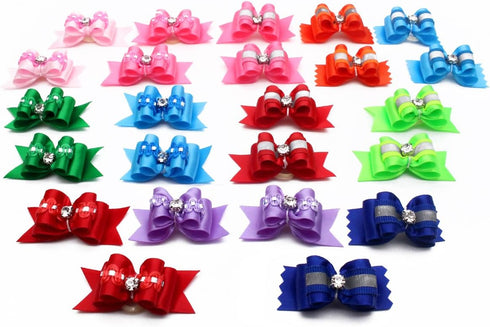 YOY 24pcs / 12 Pairs Adorable Grosgrain Ribbon Pet Dog Hair Bows with Rubber Bands for Grooming Accessories