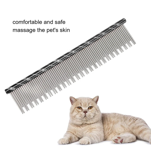Pet Comb Dog Grooming Tool with Long and Short Teeth for Comfortable Pet Hair Removal, Black