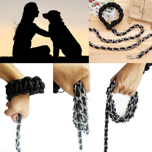 Dog Leash Metal Leashes with Pet Collar, Heavy Duty Anti Bite Chain Rope Hook for Training Walking Medium and Large Dogs