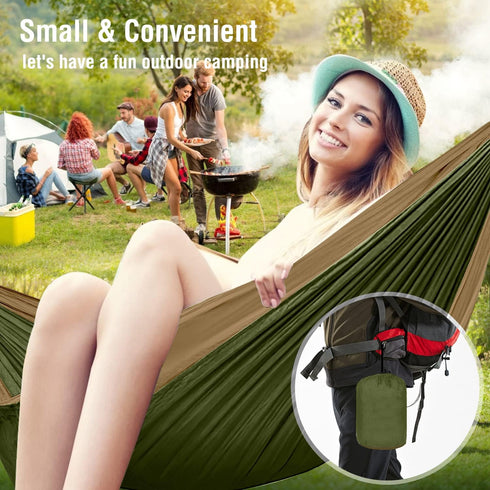 Portable Camping Hammock, Single/Double for Outdoor Hiking Travel, 210D Nylon Swing for Backyard & Garden