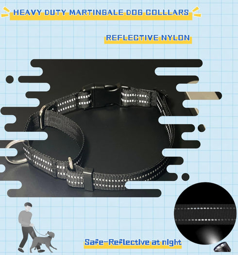Martingale Dog Collars - Heavy Duty Nylon Reflective Collar with Quick Release Buckle for Dogs (Black, Extra Small)