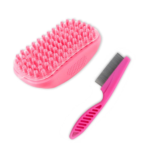 Pet Bath & Massage Brush Grooming Kit, 2 in 1 Dog & Cat Brush for Shampooing and Massaging with Short or Long Hair
