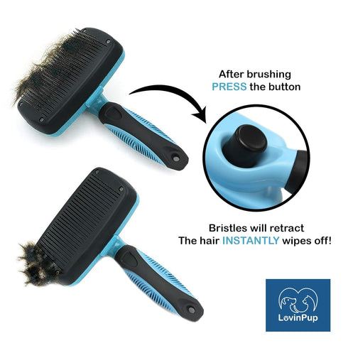 Dog Slicker Brush, Self Cleaning Grooming Tool for Pets, Best Brush with Retractable Bristles for Hair Removal
