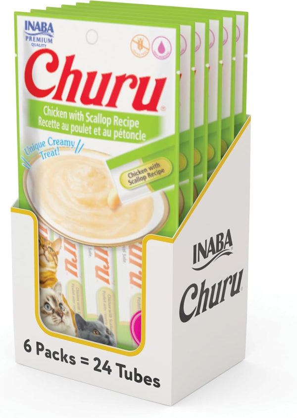 INABA Churu Cat Treats: Grain-Free, Lickable Creamy Purée Cat Treat/Topper with Vitamin E, 0.5 Ounces Each Tube