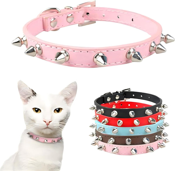 Soft PU Leather Spiked Dog Collar, Adjustable Studded Cat Collars for Girl Boy Small Breed Pet Teacup Mini Tiny Puppy