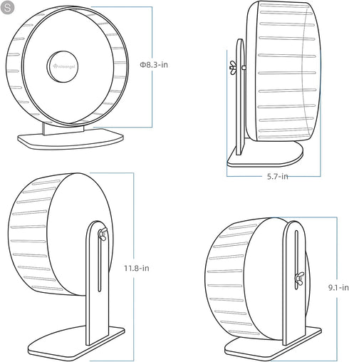 Niteangel Super-Silent Hamster Exercise Wheel, Quiet Spinner with Adjustable Stand for Small Animals (S, Transparent)