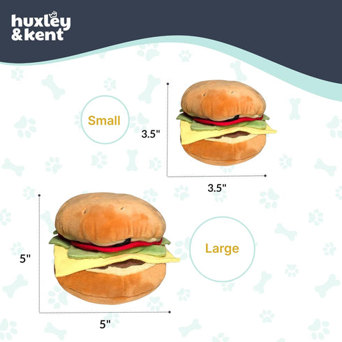 Huxley & Kent Plush Dog Toy - Hamburger, Large, Cute, Funny & Tough with Squeaker for Small & Large Dogs