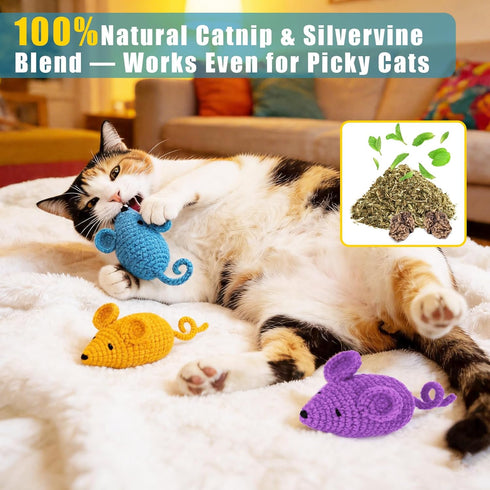 3 Retro Shaw Catnip Toys Crochet Mice Cat Toys, Pcs Durable Yarn Cat Mouse Toys for Indoor Cats, Stuffed with Natural