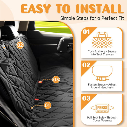 100% 600D (54" 59" Dog Car Seat Cover for Back Seat Waterproof, Long-Lasting and Soft Nonslip Backseat Dog Cover