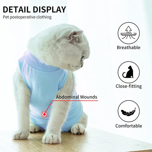 Kitten Onesies Blue S, Cat Recovery Suit for Abdominal Wounds, Anti Licking After Surgery Wear
