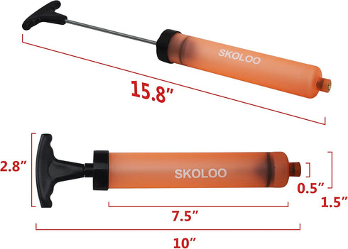 SKOLOO 10" Portable Hand Air Ball Pump Inflator Kit with Nozzle, Needle, Extension Hose for Sports Balls