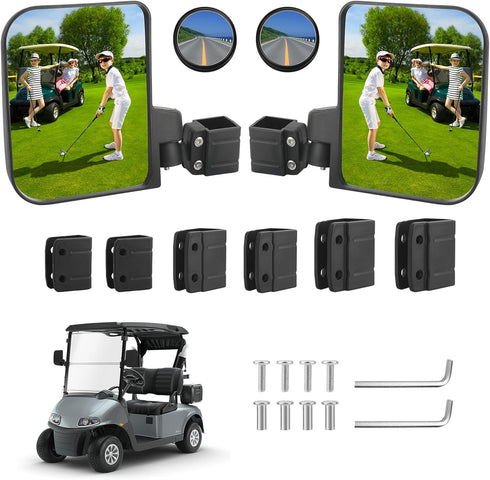No Drilling Golf Cart Side Mirrors - HD Shatterproof Mirrors for EZGO Club Car Yamaha with Blind Spot