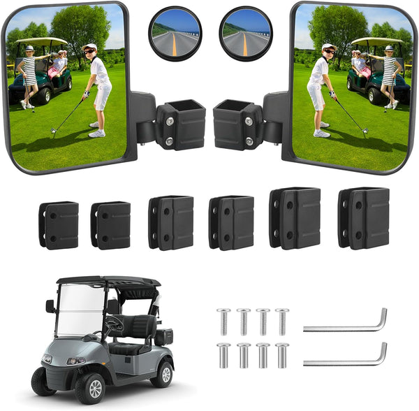 No Drilling Golf Cart Side Mirrors - HD Shatterproof Mirrors for EZGO Club Car Yamaha with Blind Spot