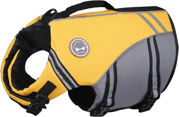 VIVAGLORY Yellow Sports Style Dog Life Jacket with Adjustable Durable Extra Flotation Swim Vest for Small Dogs