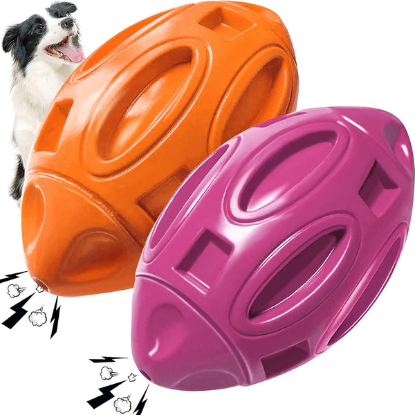 2 Pack Squeaky Dog Toys - Durable Rubber Indestructible Tough Ball for Aggressive Chewers, Large Medium Small