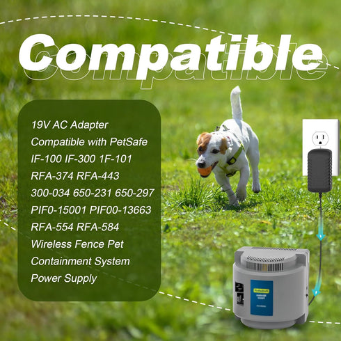 19V Power Supply Adapter for Pet Containment Fence Transmitter, Compatible with PetSafe Models