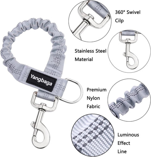 Yangbaga Dog Leash Extender, Shock Absorber Bungee Leash Attachment, Durable Nylon, Grey, 17''-23’’
