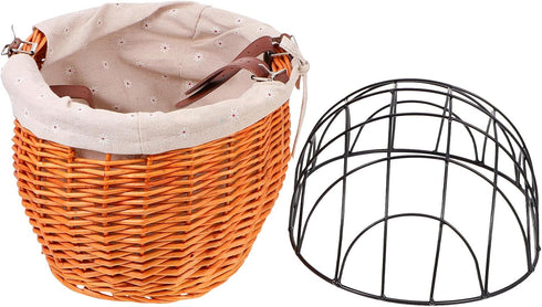GANAZONO Rattan Woven Bike Basket Front Carrier with Pet Cage Liner, 32X27X21Cm