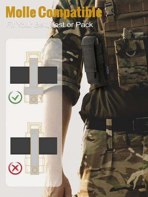 OneTigris Flashlight Holster - Molle Flashlight Holder Pouch for Belt, Tactical Flashlight Holder Made of 1000D Cordura