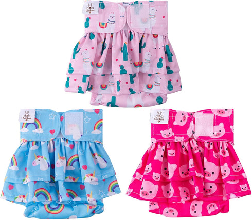 CuteBone Female Dog Diapers with Skirts 3 Pack Reusable Puppy Dresses Pants